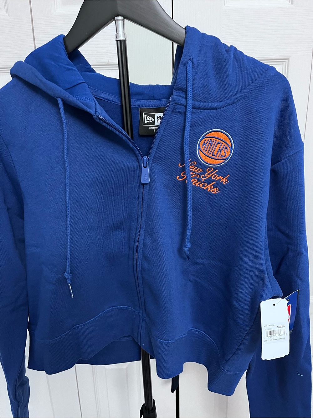 New Era Royal Blue KnicksCropped  Zip Hoodie with Orange Embroidery